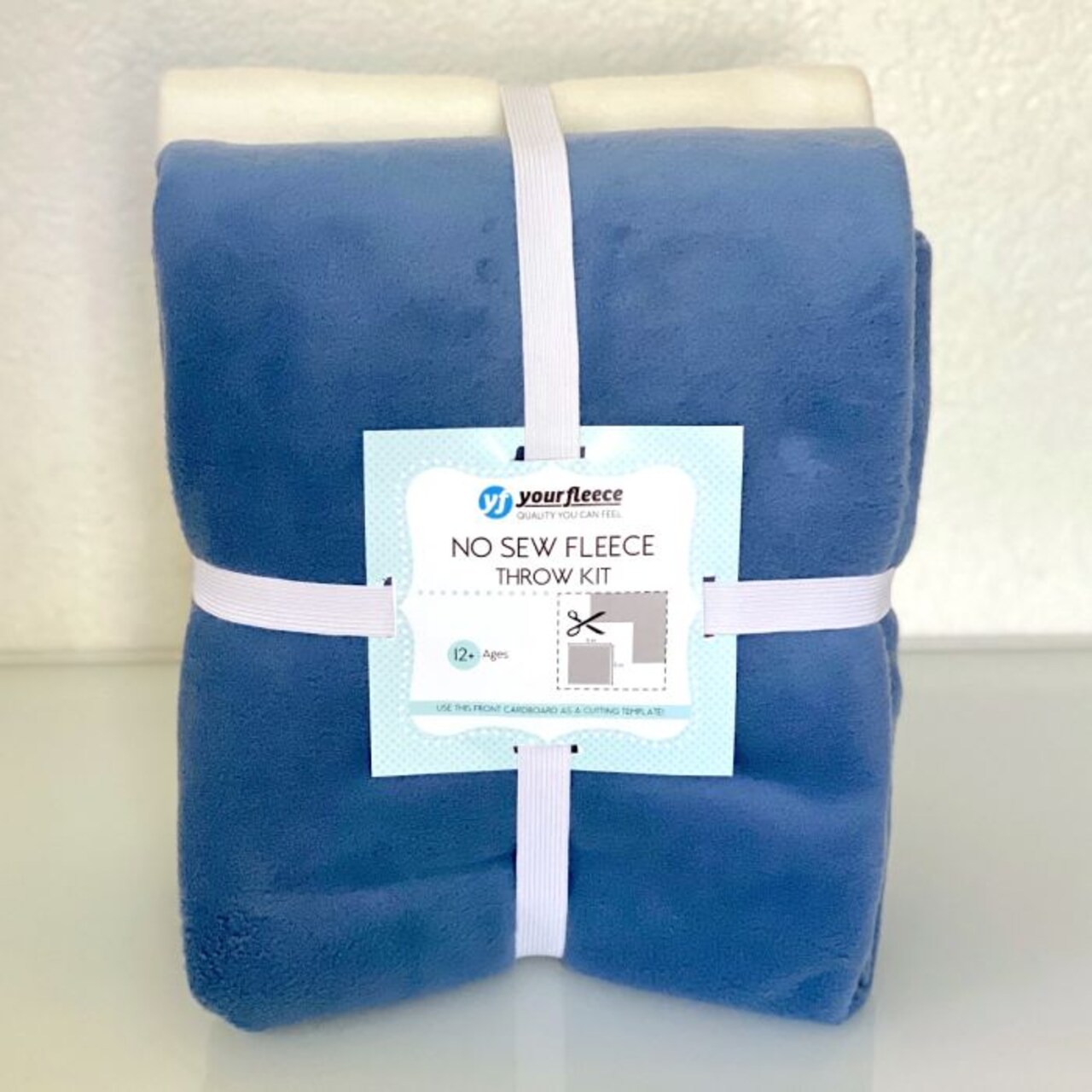 Solid Fleece No-Sew Throw Kit - Harbor Blue/Silent White (72x60)